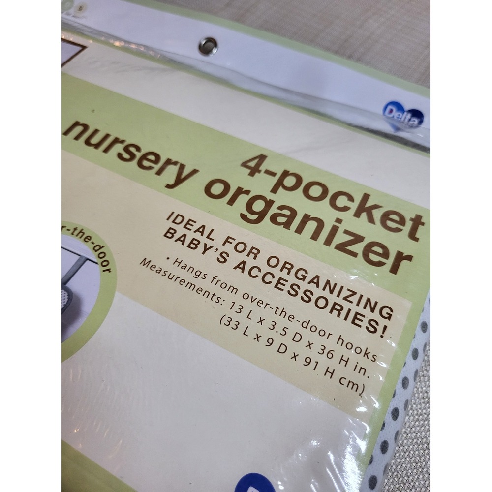 Delta Children 4-Pocket Nursery Organizer Over Door Gray White Polka Dot New - Picture 5 of 5